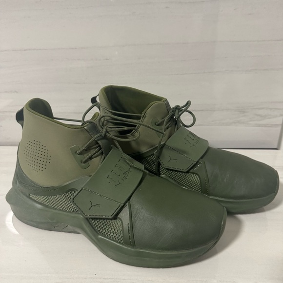 Fenty Puma Olive Green Mid-Top Sneakers with Strap - Picture 1 of 9